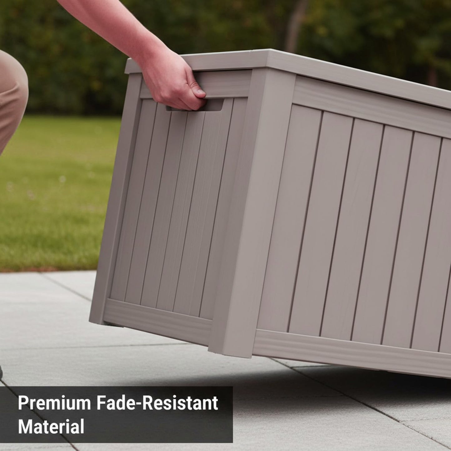 120 Gallon Resin Deck Box, Outdoor Storage Chest for Patio Furniture Cushions, Garden Tools, Pool Accessories | Lockable, Waterproof, All-Weather, Easy Assembly, Wood Grain Design