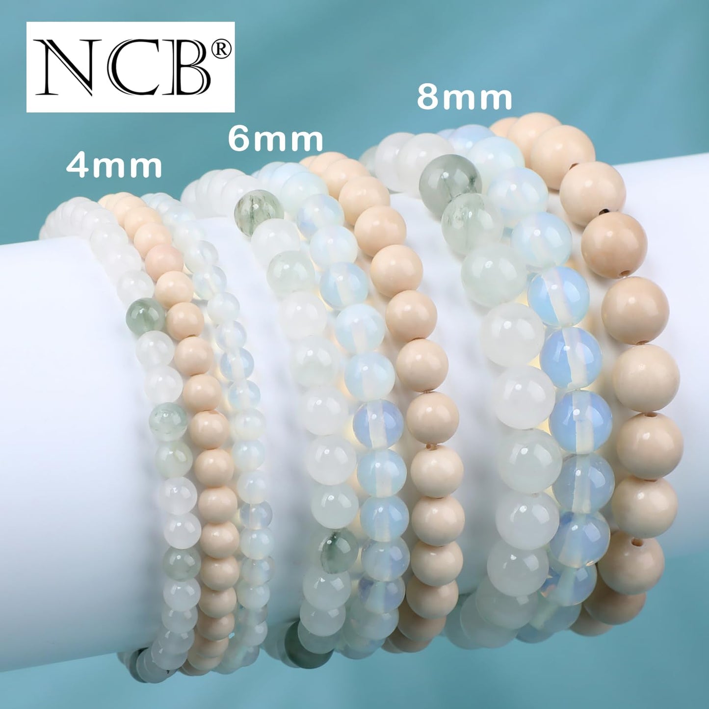 NCB 3-Piece 4mm Natural Crystal Gemstone Stretch Bracelets – ﻿Opalite, Tianshan Jade, White Fossil Jasper Handmade Reiki Energy Healing Jewelry for Meditation,Yoga, Unisex