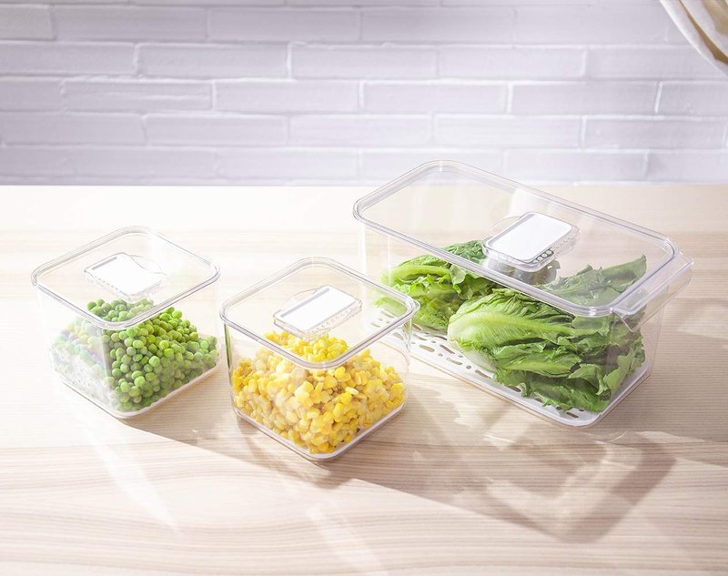 iPEGTOP Fridge Produce Saver Food Storage Bin Containers, Stackable Refrigerator Freezer Organizer Fresh Keeper Container with Vented Lids, 3 Pack