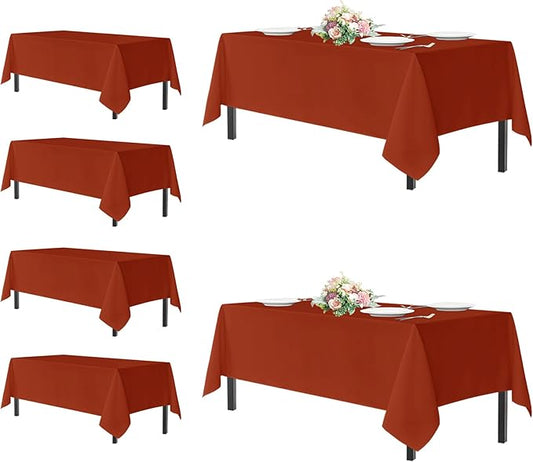 sancua Thanksgiving Tablecloths for 8 Foot Rectangle Tables, 6 Pack Burnt Orange - Washable Polyester Fabric Fall Table Cloth for Holiday Party, Birthday, Banquet Reception, 60x120 Inch Rust