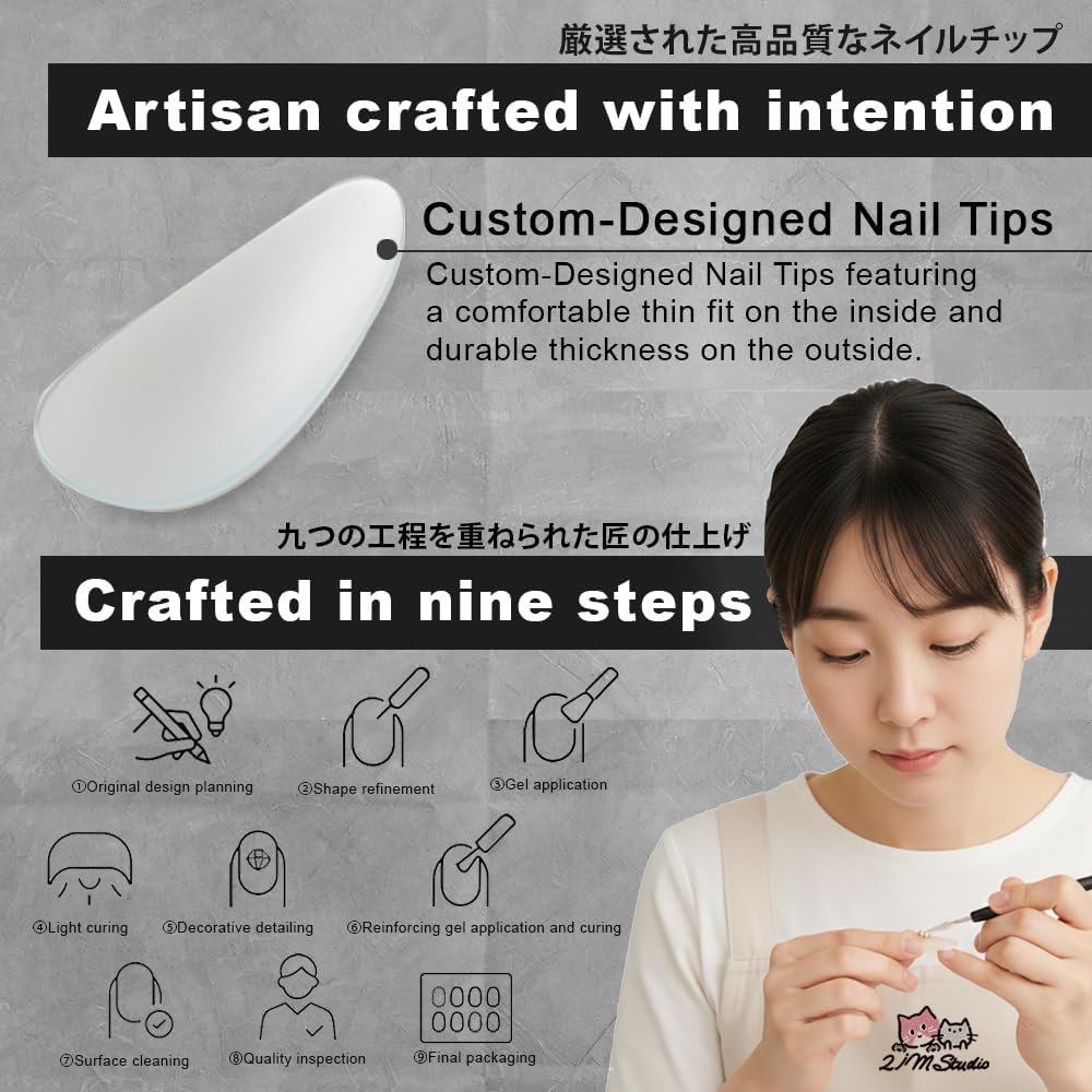 2IM Studio Handmade Press On Nails, Elegant Nude 3D Floral French Tip with Pearl Rhinestones, Almond Medium Length Full Cover Thick Reusable Acrylic Nail Kit for Women 10PCS (Midnight Muse-S)