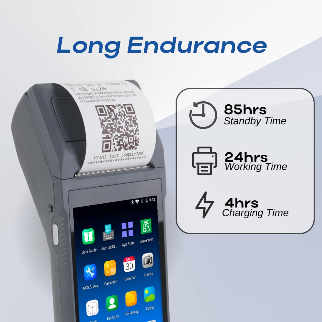 POS PDA Q2i Receipt Printer 58mm High Speed Thermal Printer with Android 11, 5.5’’ Touch Screen. Handheld Mobil Point of Sale Tablet. Scan1D barcodes. Support 3G. 2 GB RAM + 16 GM ROM