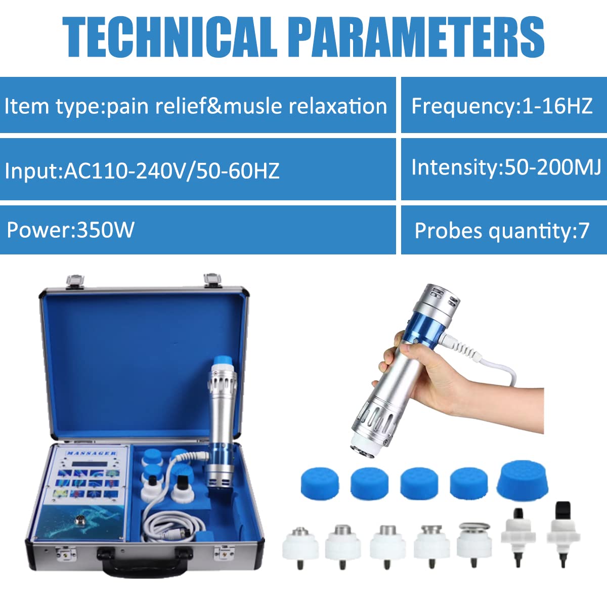 Shockwave Therapy Machine, Effective Electromagnetic Extracorporeal Shock Wave Therapy Machine Pain Relief Body Massager Muscle Relax Massage Gun with 7 Massage Heads