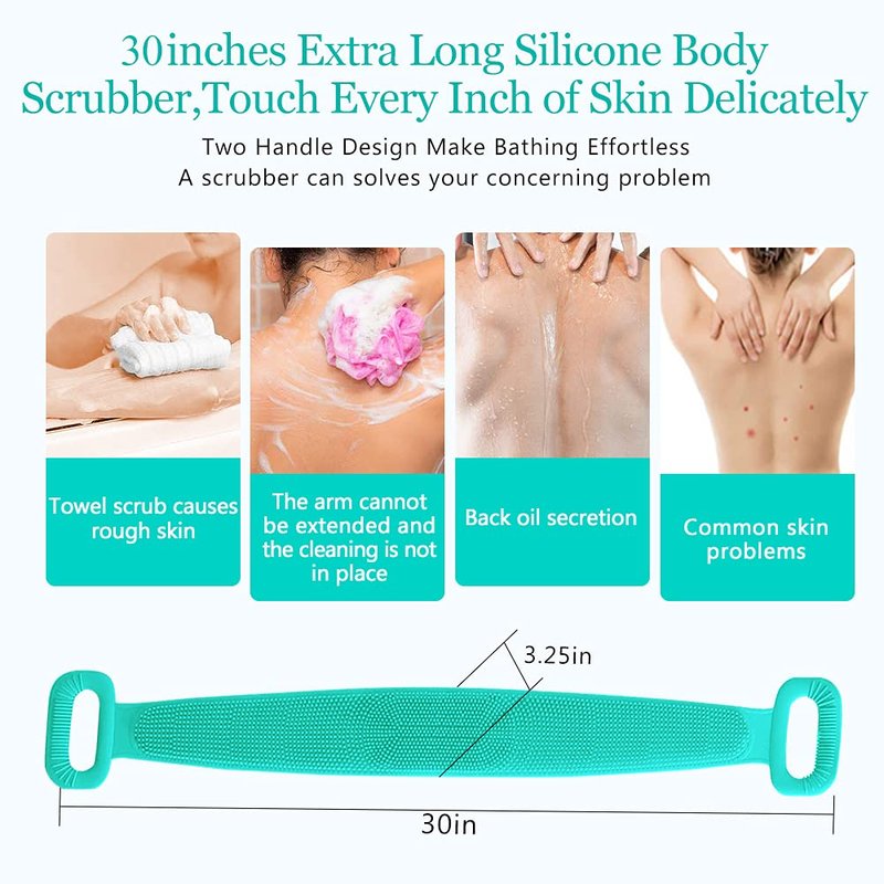 Inmorven Back Scrubber for Shower Exfoliating Body Scrubber 40 inch Double-Sided Back Exfoliator Scrub Towel, Bath Body Brush Widened Back Washer with Handle for Men and Women Green