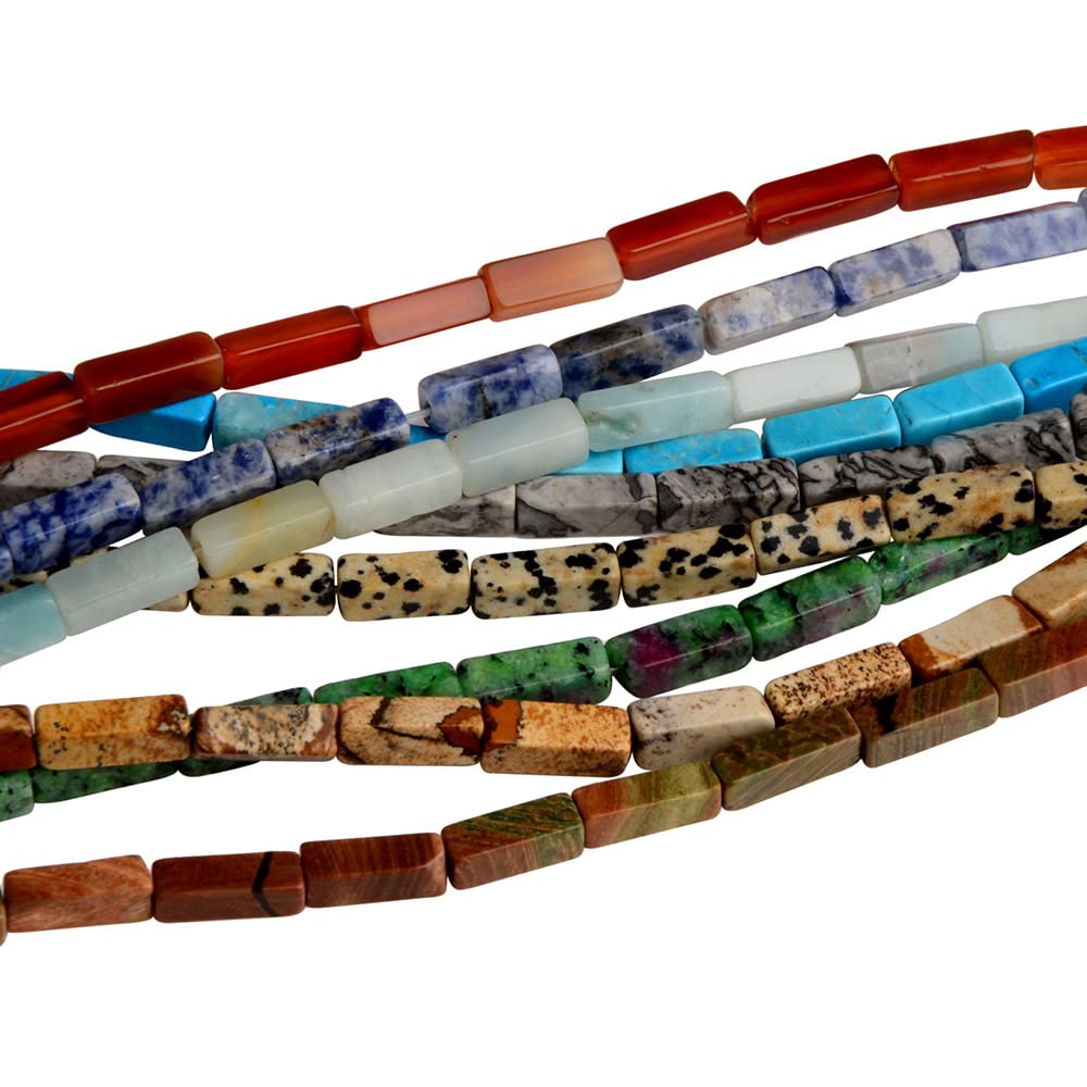4x13mm Natural Stone Turquoise Rectangular Column Tube Cylinder Spacer Loose Beads Gemstone for DIY Bracelets Necklace Jewelry Making Strand 15 Inch (28-30pcs)