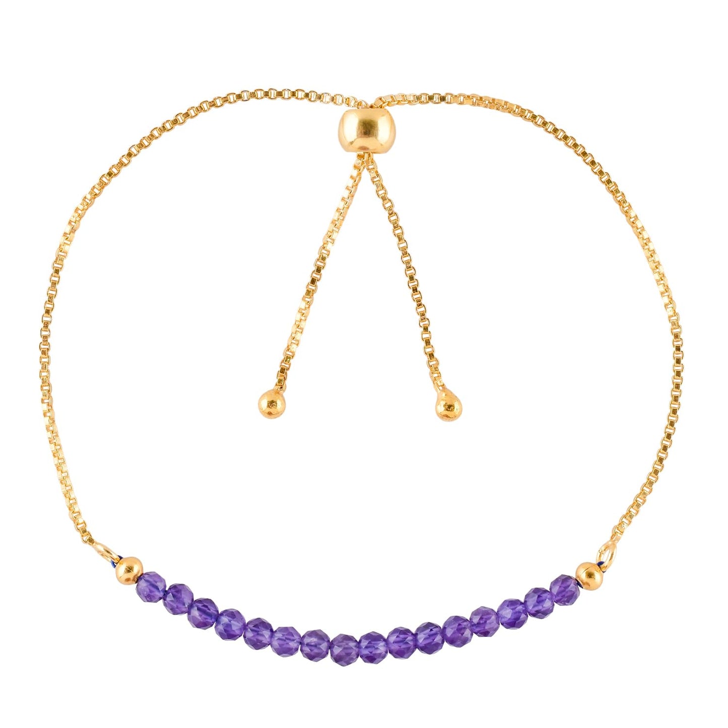 InfinityGemsArt Amethyst Bracelets For Women, Natural February Birthstone Jewelry, Dainty Purple Beads Stone Bolo Slider Crystals Gemstones, 14K Gold Plated Chain, Birthday Valentines Day.