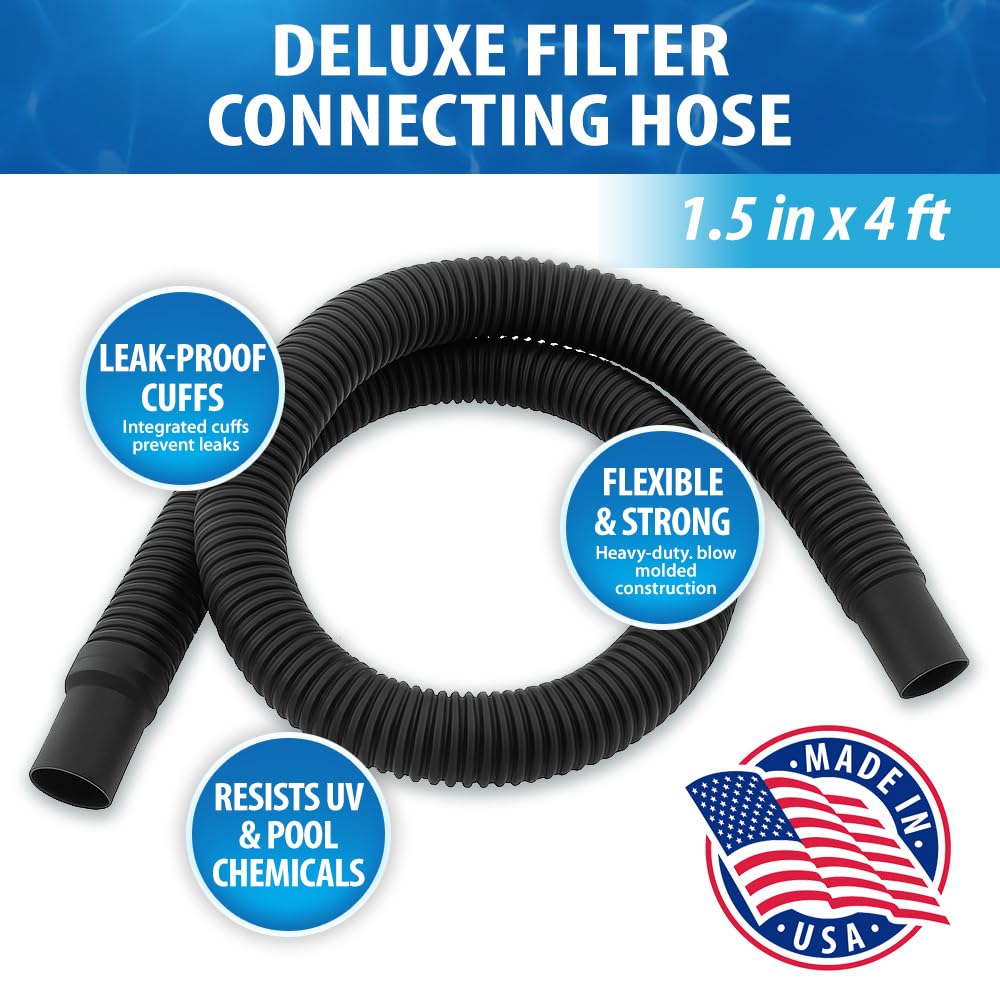 JED Pool Tools Premium Pump & Filter Hose, 1-1/2 in. x 4 ft, Black, Made in USA (60-345-04)
