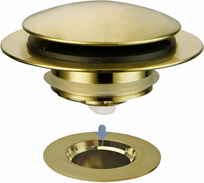 Gold Brushed Tub Drain Stopper,Universal Pop Up Bath Drain Plug Bathtub Drain Stopper,Hidrop Conversion Kit Assembly,Replaces Lift and Turn,Tip-Toe Plug Stopper for Tub,EZ Install(Gold Brushed)
