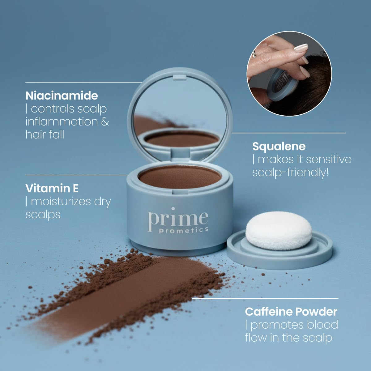 Prime Prometics Instant Coverage Hairline Powder for Mature Women – Covers Grays, Roots & Thinning Areas – Water & Sweat-Resistant – Natural, Fuller-Looking Hairline (White)