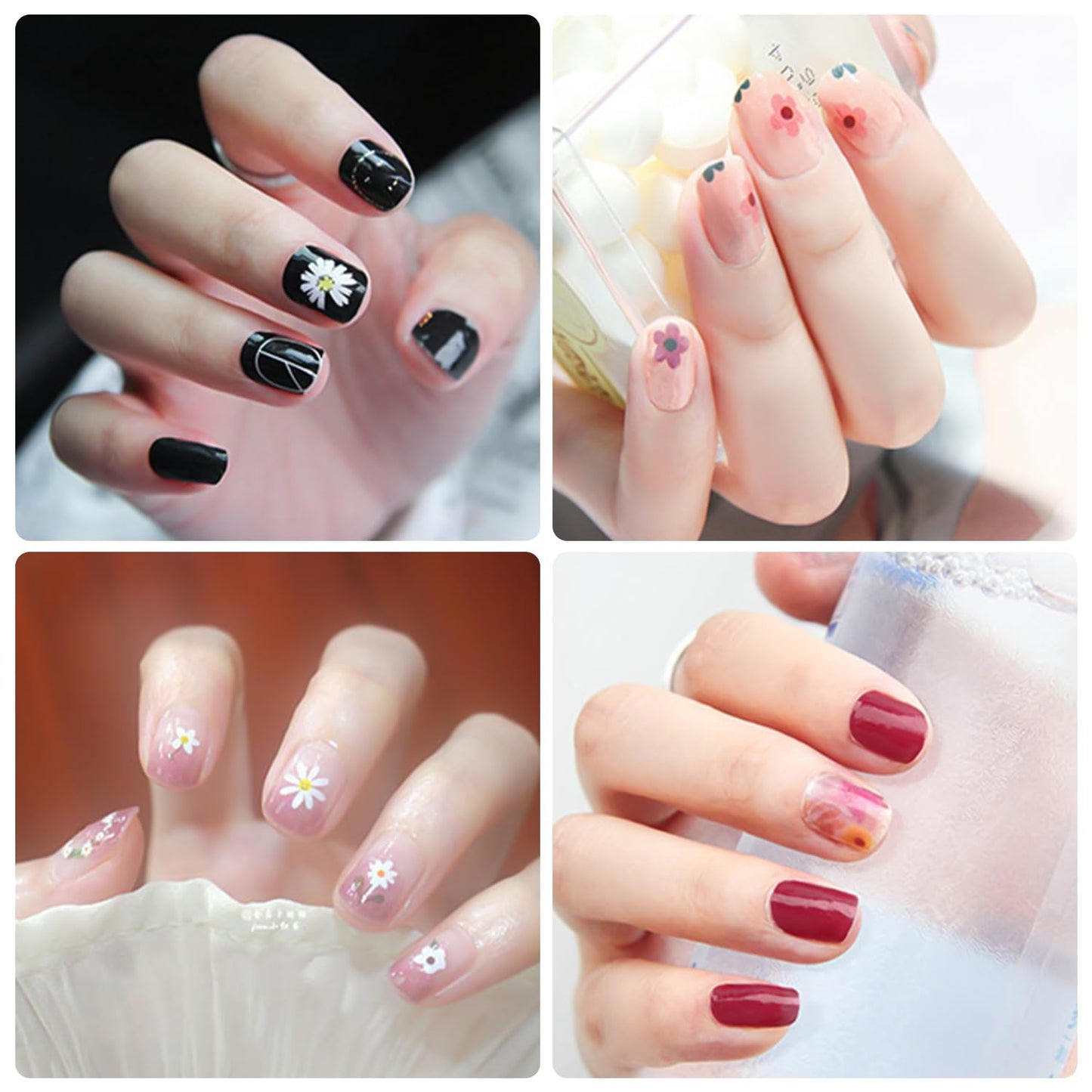 DANNEASY 30 Sheets Nail Polish Stickers Full Nail Wraps Flower Fingernail Sticker Nails for Women Self Adhesive Stick on Nail Polish Strips Gel Nail Strips with File, Cuticle Stick