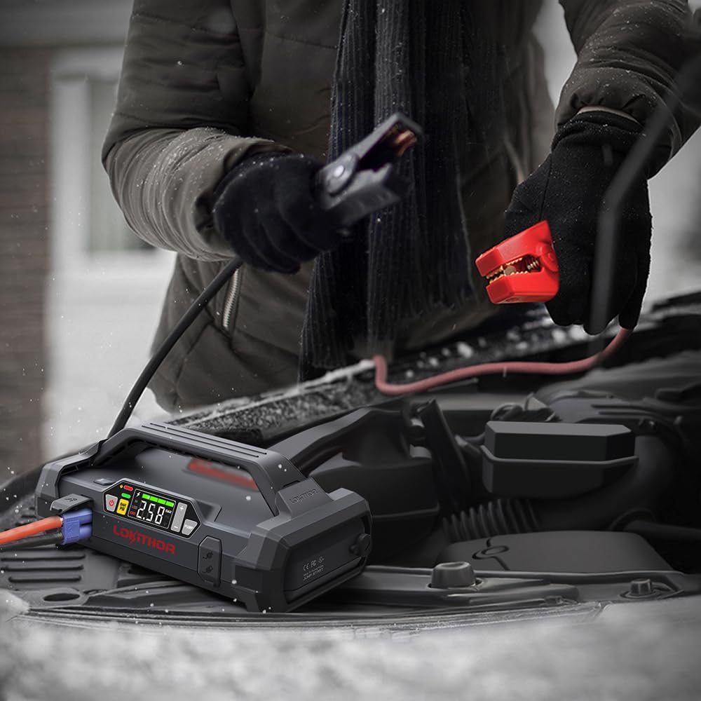 LOKITHOR JA301 Jump Starter with Air Compressor, 2000Amp 12V Portable Car Battery Booster Pack for Upto 8.0L Gas or 6.0L Diesel, 150 PSI Tire Inflator with Digital Screen, 30 Months Ultra-Long Standby