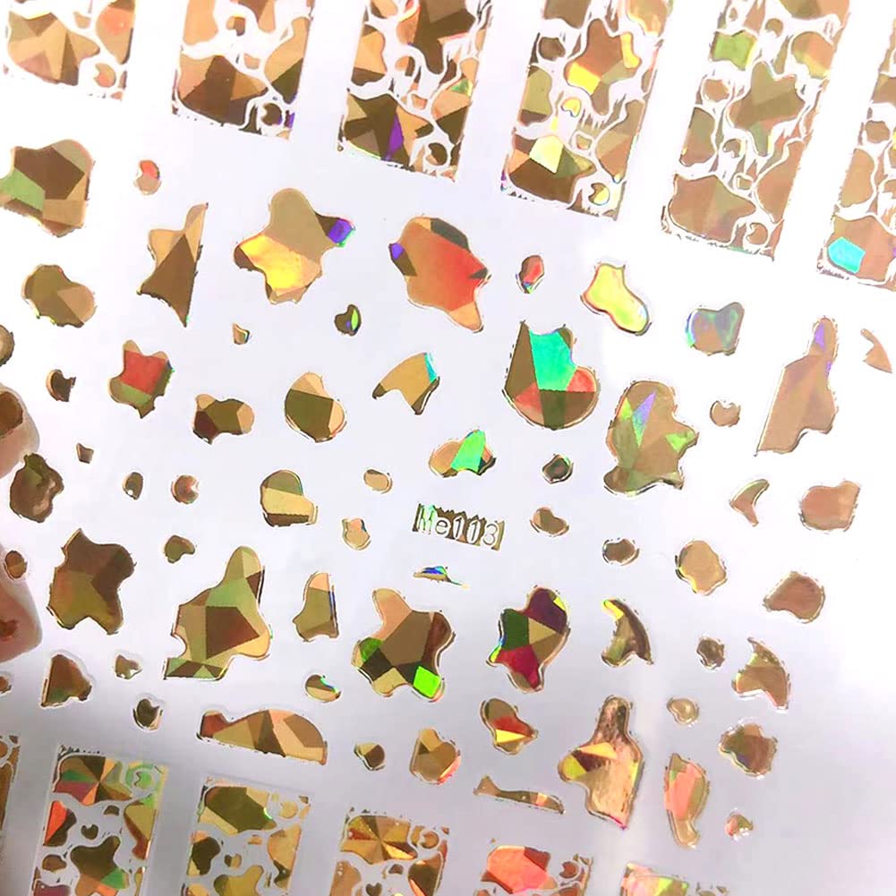 7 Sheets Gold Nail Art Stickers,Graffiti Nail Decals 3D Self-adhesive Nail Art Supplies Metal Laser Cow Graffiti Gold Silver Black Nail Art Design Manicure Tips DIY Nail Decoration,for Women Girl Kids