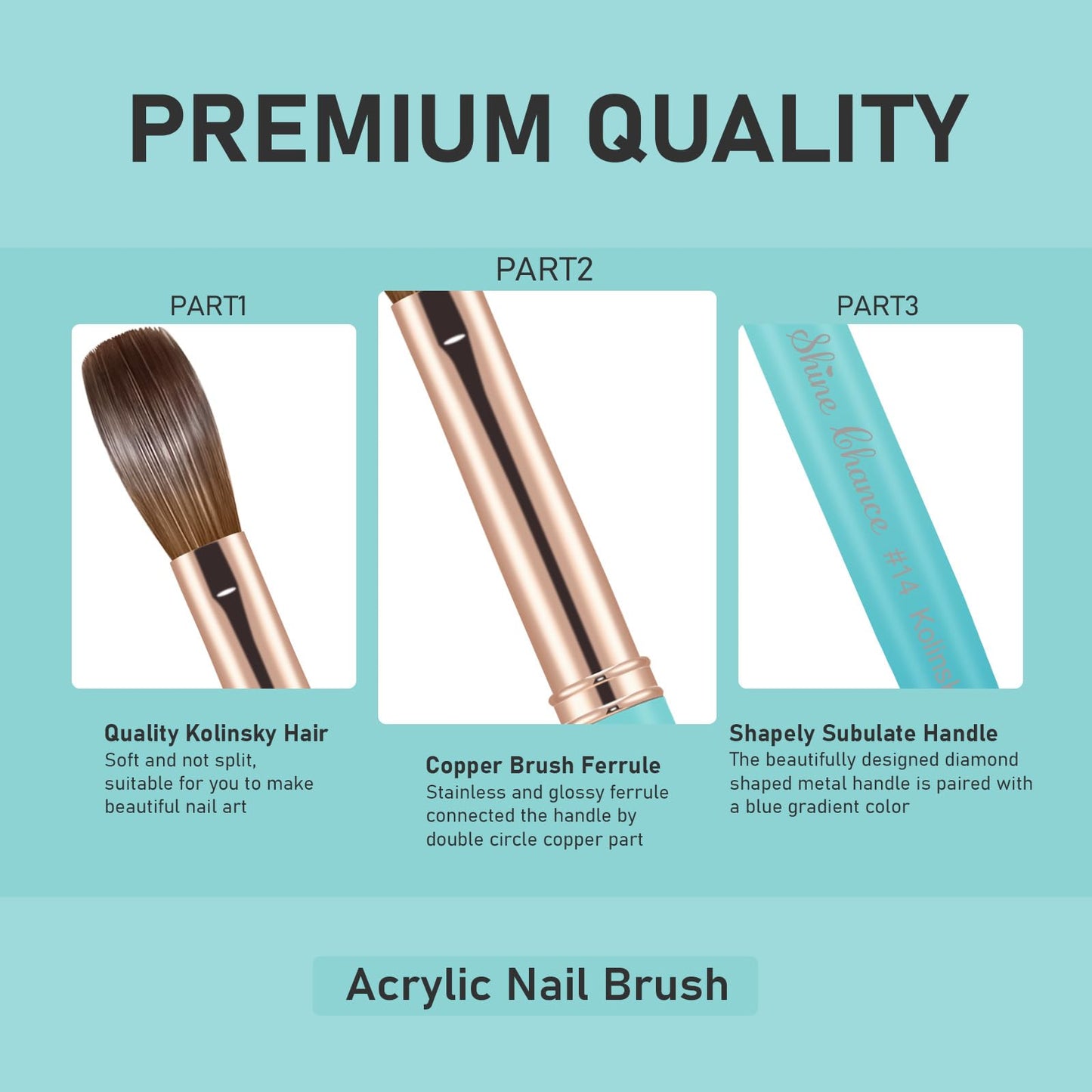 Acrylic Nail Brush Size 10, 100% Pure Kolinsky Nail Brush for Acrylic Application, Professional Nail Extension Manicure Tool Nail Drawing Pen for DIY Home Salon(Cyan)