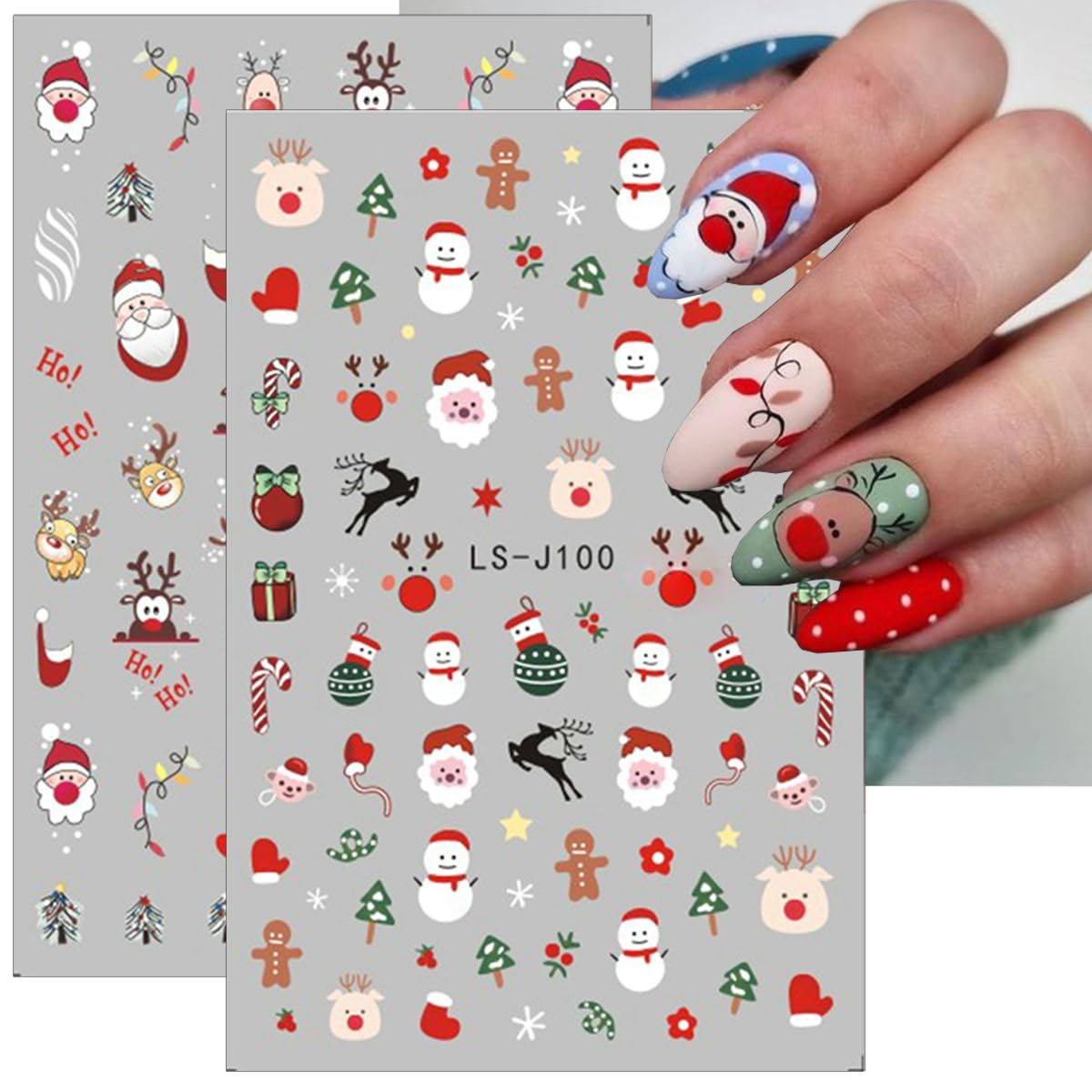 LRKNNO Christmas Nail Stickers Nail Art 6 Sheet Christmas Nail Art Stickers Santa Claus Reindeer Elk Penguin Snowman Nail Art Design Cute Nail Decals Christmas Nail Decoration Women Holiday DIY