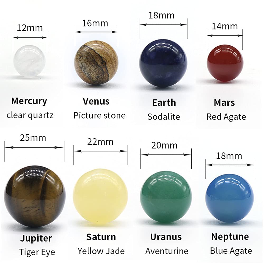 AITELEI Solar System Eight Planets Decorations Tumbled Chakra Reiki Healing Crystal Gemstones Ball Set Home Office Desk Decorations