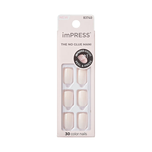Kiss Impress No Glue Mani Press On Nails, Color, 'Point Pink', Pink, Short Size, Squoval Shape, Includes 30 Nails, Prep Pad, Instructions Sheet, 1 Manicure Stick, 1 Mini File