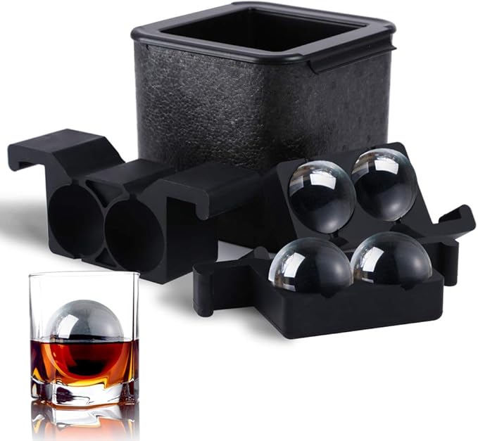TINANA Crystal Clear Ice Ball Maker, 4 Cavity Large Clear Ice Balls Form, 2.5Ã¢ÂÂ Round Ice Sphere Trays for Whiskey, Cocktail, Brandy, Bourbon