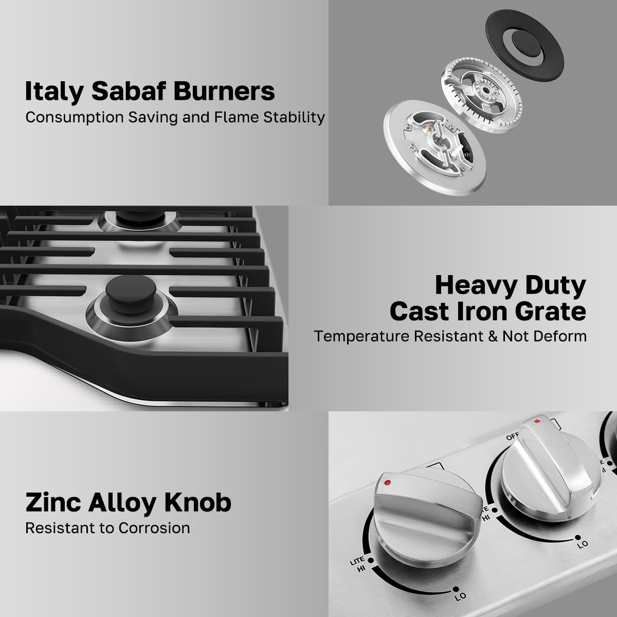 ThermoMate Heavy 30 Inch Gas Cooktop with 5 Italy Sabaf Power Burners, Built In Stove Top of 304 Stainless Steel, Gas Hob NG/LPG Convertible, Thermocouple Protection CSA Certified
