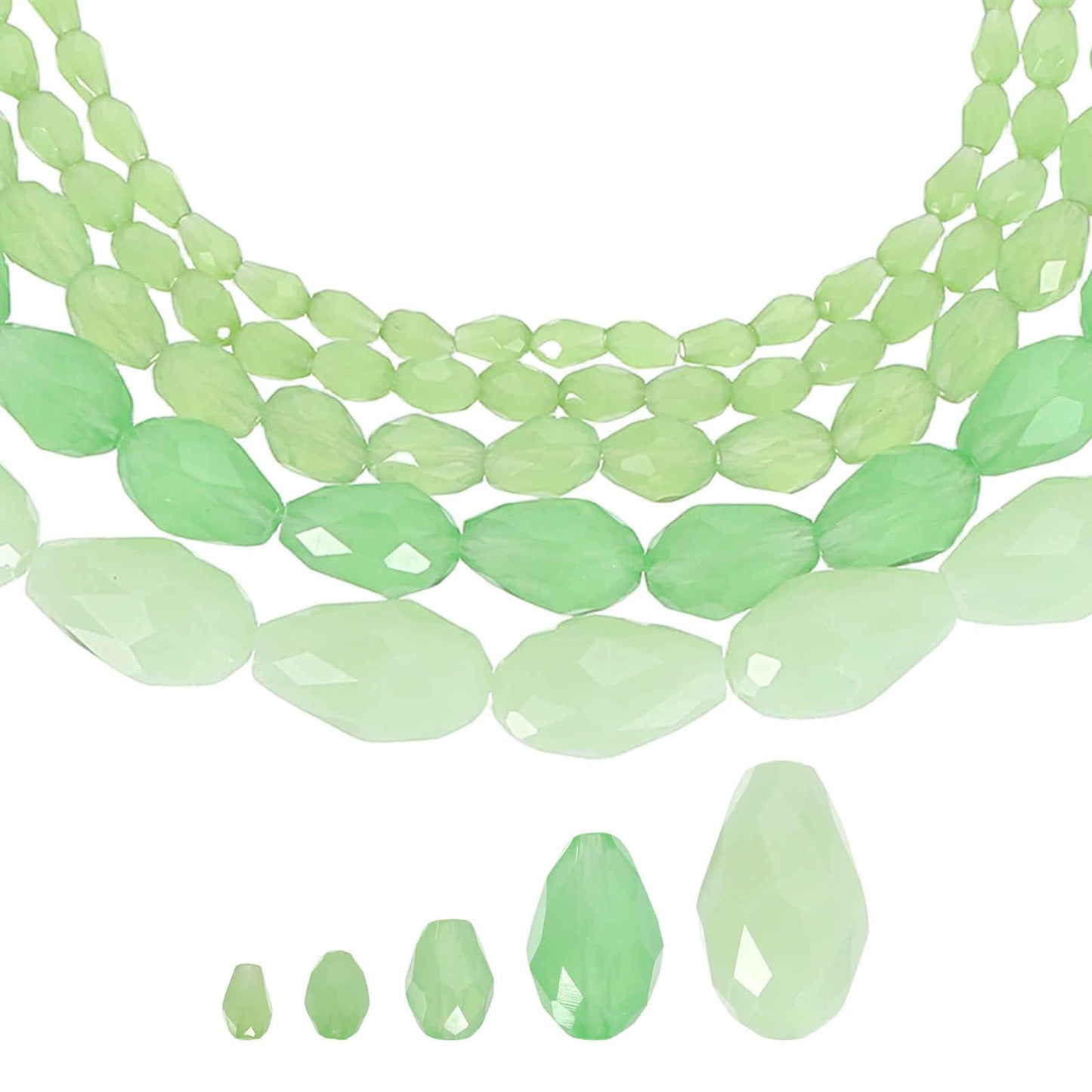 MECCANIXITY 328 PCS Teardrop Crystal Glass Beads, 3x5mm 4x6mm 6x8mm 8x12mm 10x15mm Vertical Hole Faceted Glass Teardrop Spacer Beads for Necklace Bracelet DIY Jewelry Making, Emerald Green