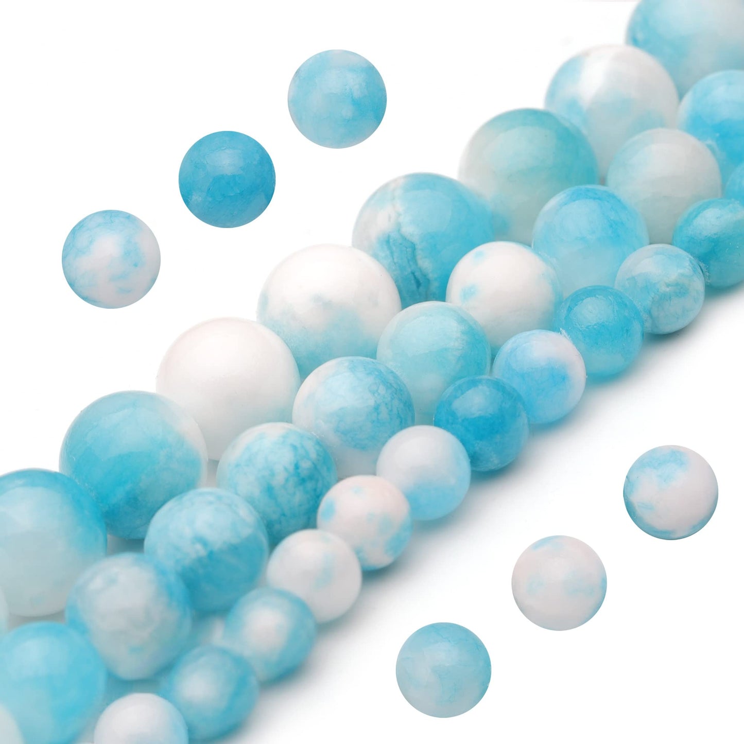 Youngbling Natural Gemstone Beads for Jewelry Making,8mm Blue White Jade Polished Round Smooth Stone Beads for Bracelet Necklace 15 Inch