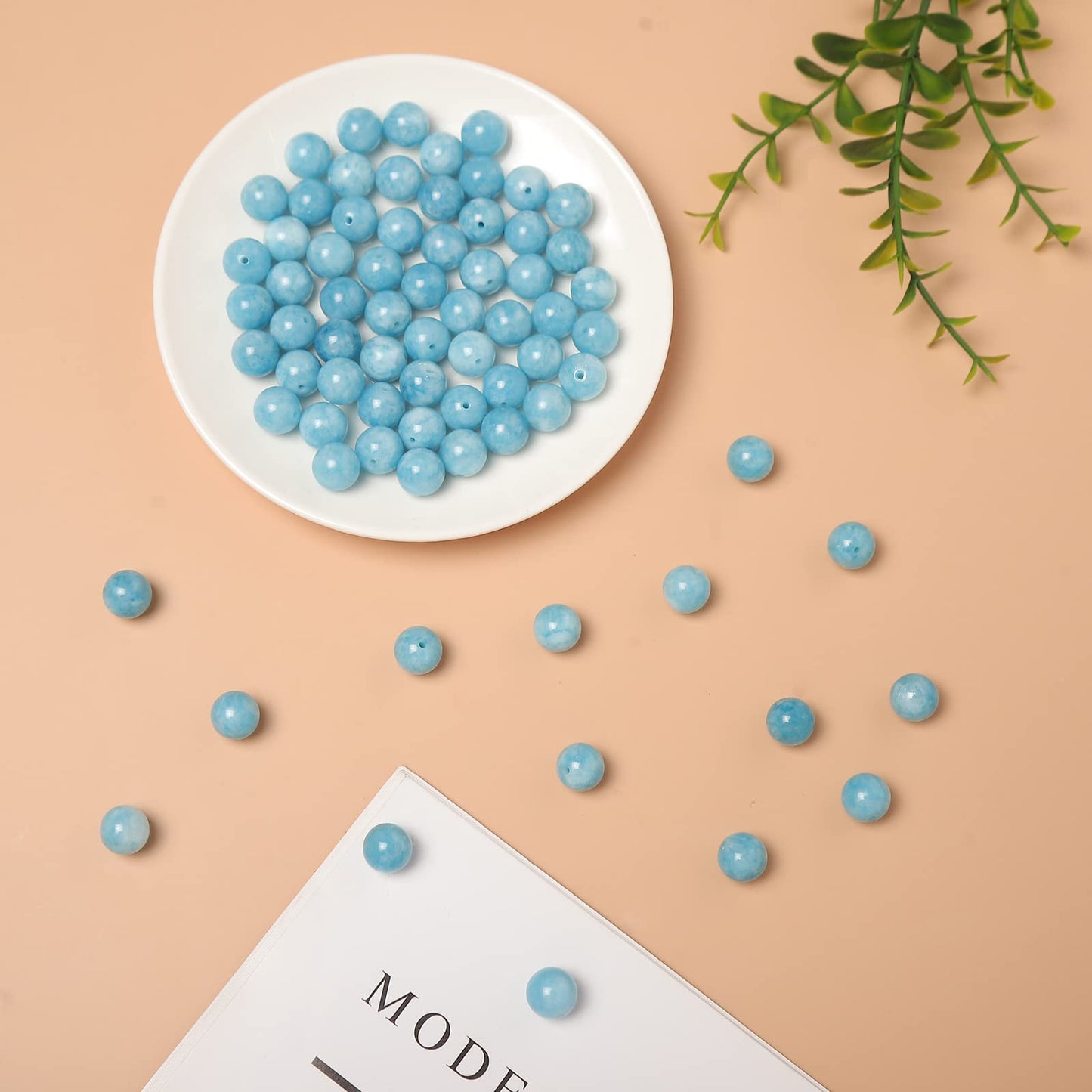 35pcs 10mm Blue Chalcedony Loose Beads for Jewelry Making, Natural Semi Precious Beads Round Smooth Gemstone Spacer Beads Charms for Necklaces Bracelets