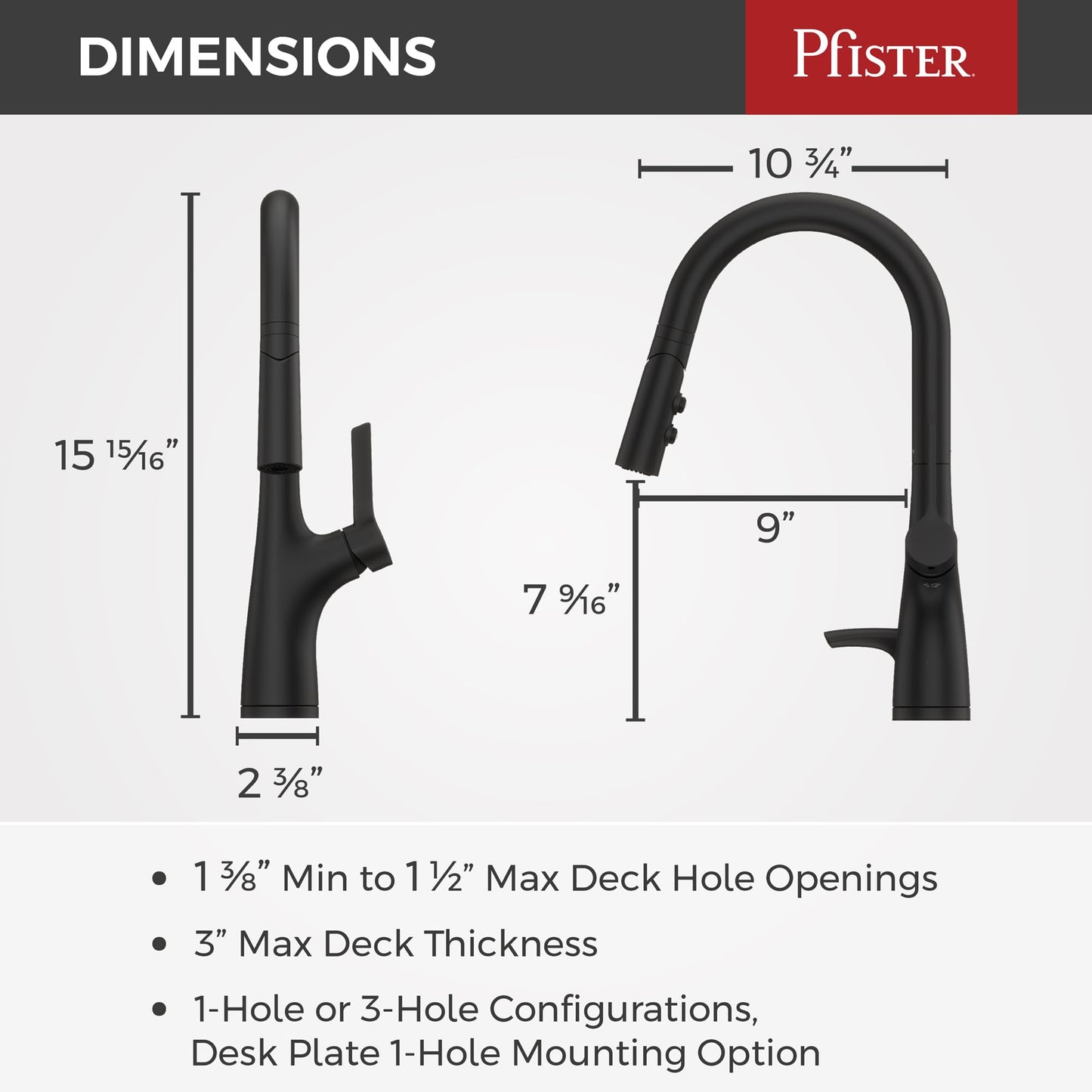Pfister Ceylon Kitchen Faucet with Pull Down Sprayer and Soap Dispenser, Single Handle, NSF Certified, Spot Defense Matte Black Finish, F5297CLOSDB