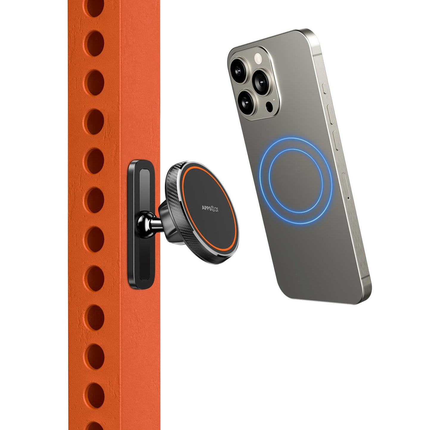 APPS2Car Magnetic Phone Holder for Gym, Alloy Base & Ball Joint, Attach to Metal Surfaces, Dual Magnetic Phone Mount for MagSafe iPhone 12-17 Series