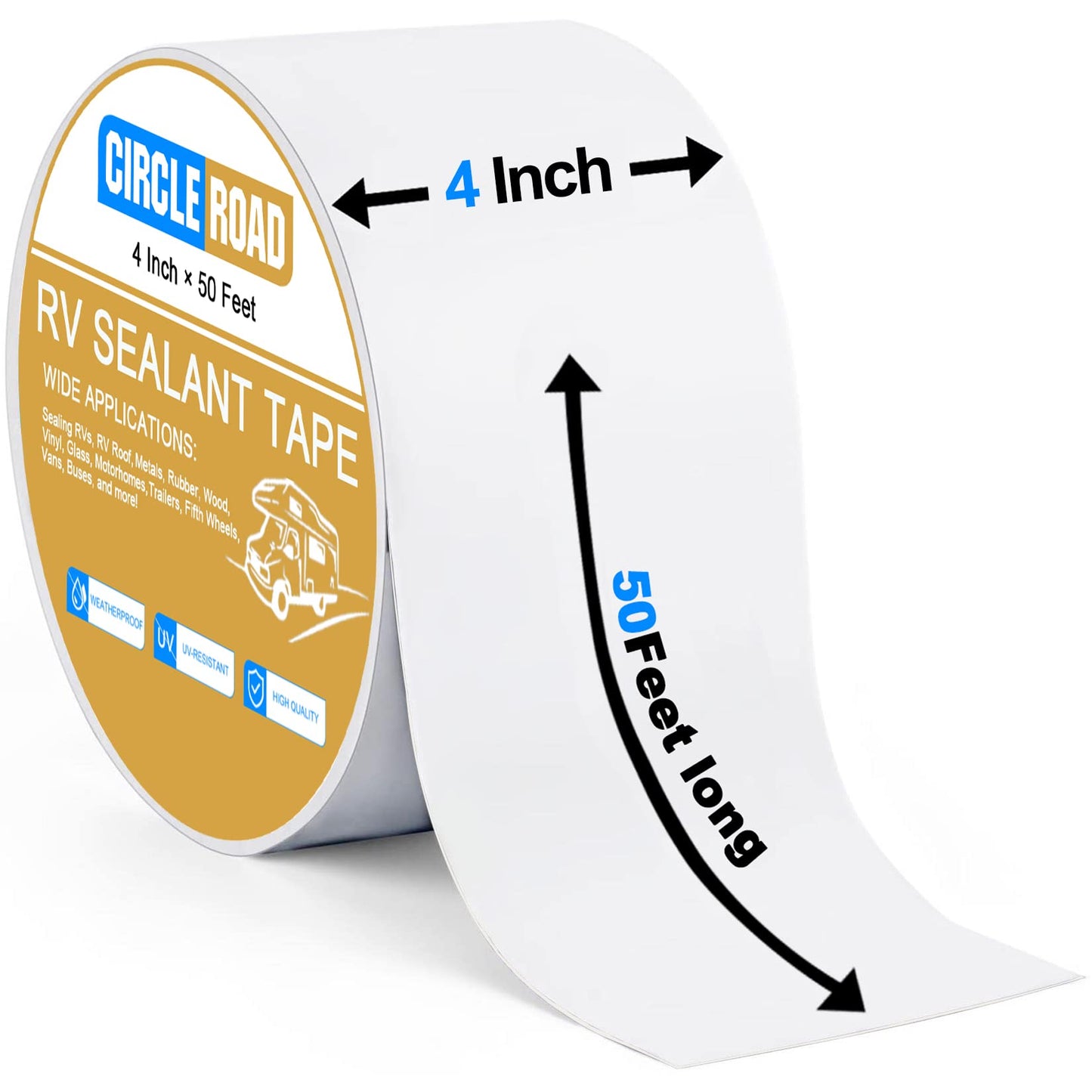 CircleRoad RV Roof Tape White, 4 Inch X 50 Feet RV Repair Sealant Tape, Stop Camper Roof Leaks, UV-Resistant, Weatherproof and Reliable for Camper, Trailer, Boat (4In-50FT)