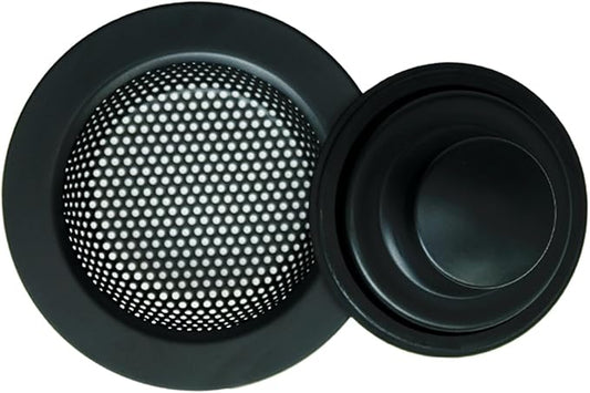 RQYEKDO Kitchen Sink Strainers Sink Stopper Kits, Stainless Steel Sink Drain Strainer Set, Large Wide Rim 4.5" Diameter Food Catcher Garbage Disposal Plug for Most Sink Drains Basket Filter(Black)