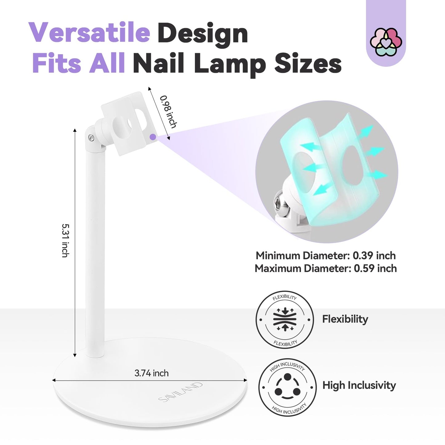 SAVILAND U V Nail Lamp Stand: Sturdy Only U V Light Stand for Gel Nails Polish 360° Adjustable Magnetic Rotation U V Nail Light Stand Portable Handsfree Builder Nail Gel Lamp Stand Home Salon Manicure