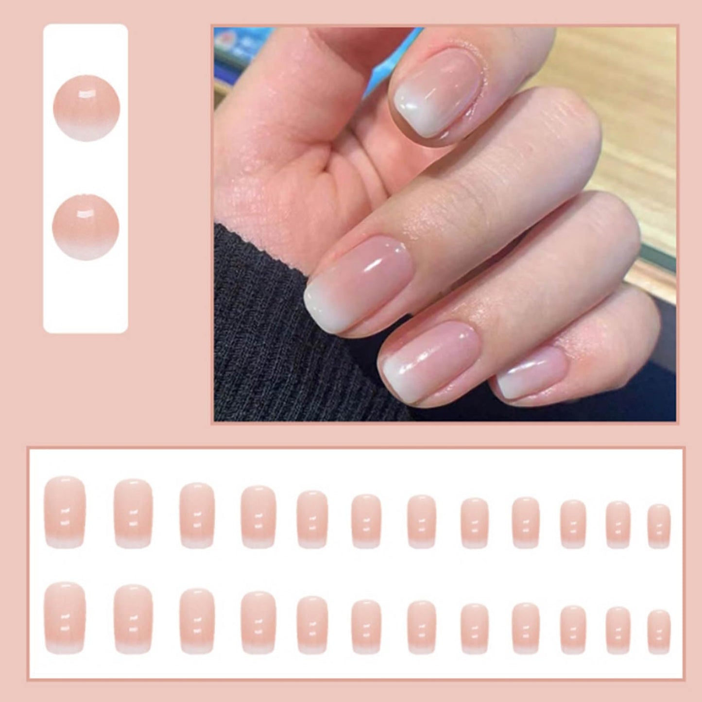 DANMANR Short Press on Nails Square Fake Nails Full Cover Nude Acrylic French False Nails for Women and Girls24PCS (Pink White)