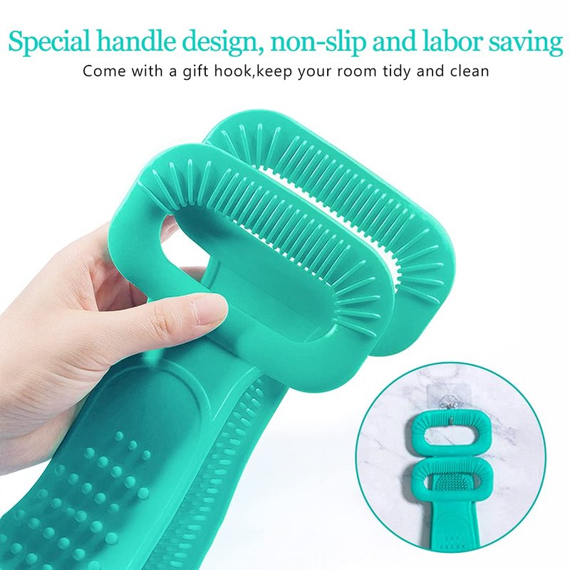 Inmorven Exfoliating Back Scrubber for Shower with Handles, 30 Inch Double-Sided Back Exfoliator Body Scrub Towel, Exfoliating Washcloth Bath Tool for use in Shower, Clean Skin for Men & Women (Green)