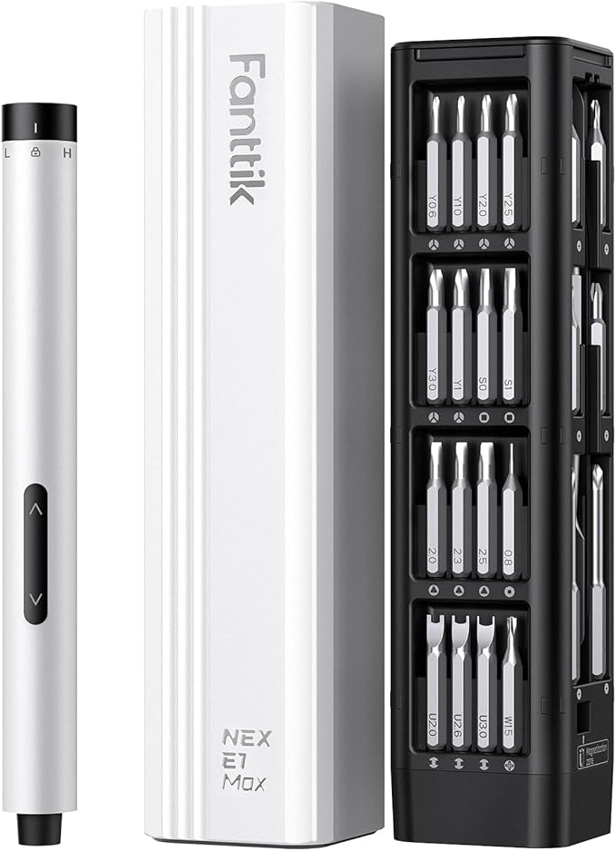 Fanttik E1 Max Electric Screwdriver, Mini Precision Screwdriver Set, 50 Magnetic Bits, Magnetic Storage, 5/32Ã¢ÂÂÃ¢ÂÂHex, Repair Tool Kit for Electronics Phone Camera Laptop Watch (White)