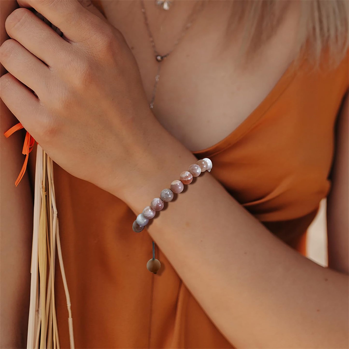 Turquoise Bracelet for Women 8mm Handmade Adjustable Turquoise Bead Bracelet Crystal Beaded Bracelet Turquoise Jewelry for Women Girls