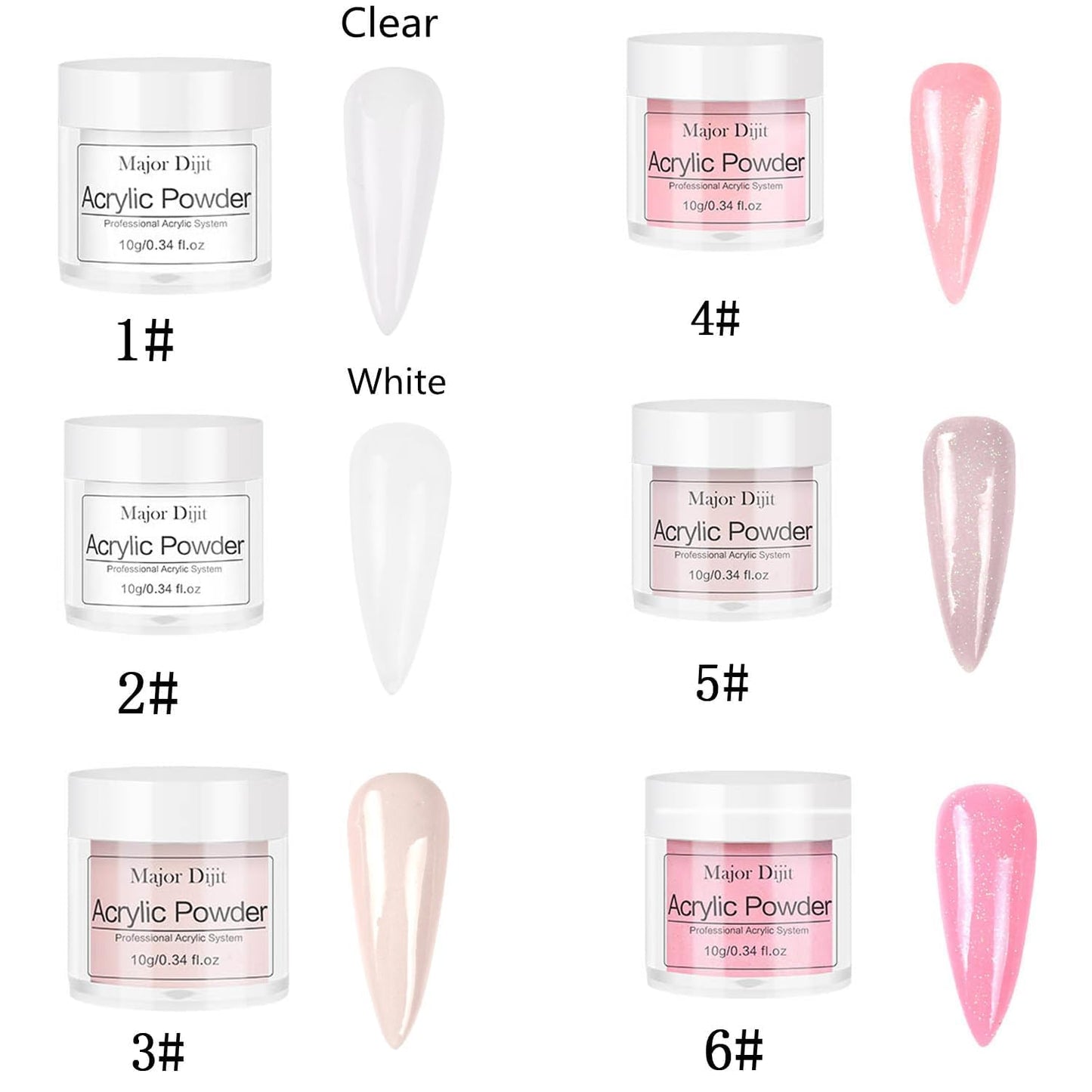 Acrylic Nail Kit with liquid Monomer,6 colors Glitter Acrylic powder UV Lamp for Beginners with Everything Nail Supplies (White)