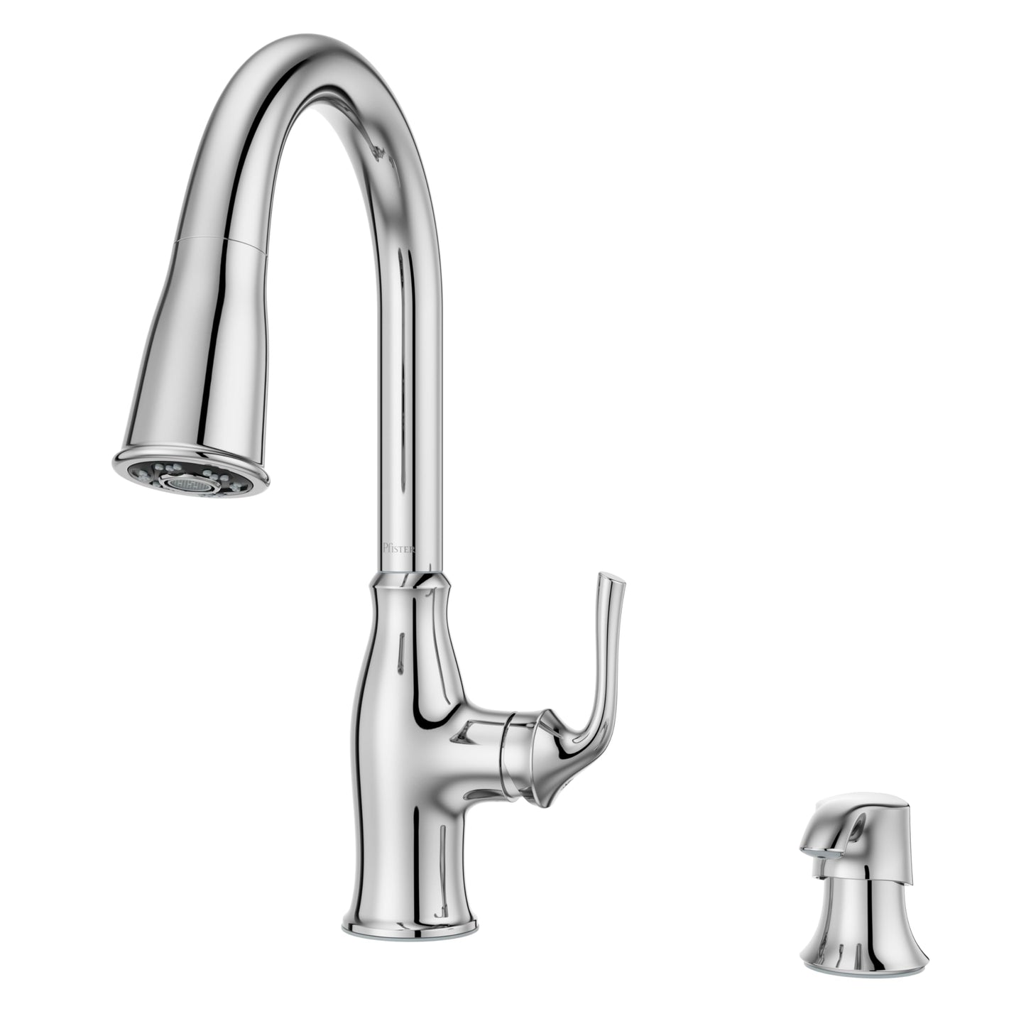 Pfister Rosslyn Kitchen Faucet with Pull Down Sprayer and Soap Dispenser, Single Handle, High Arc, NSF Certified, Polished Chrome Finish, F5297RSSRC