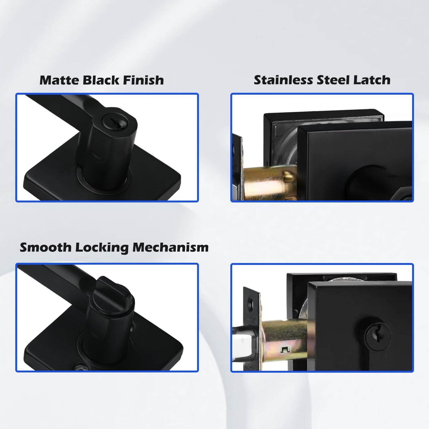 NEWBANG (6Pack Square Heavy Duty Keyed Entry Combo with deadbolt and Lever Door Handle in Matte Black (for Entrance/Exterior/Front/Office Door) Left or Right Handed