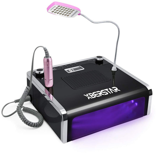 XBERSTAR Nail Dust Collector,54LED 108W 4‑in‑1 Electric Suction Dust Fan for Acrylic Gel Nails Kit Nail File Drill Professional Salon Nail Art Equipment Kit (Black)
