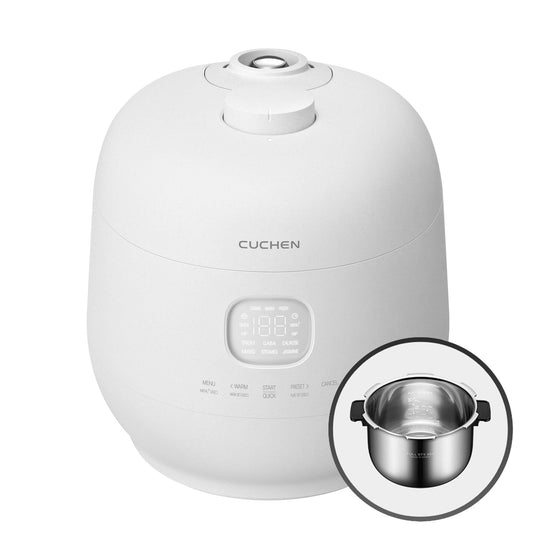 Cuchen 6-Cup Premium IH Pressure Rice Cooker with 304Ti Stainless Steel Inner Pot, Dual High/Non-Pressure Modes, Voice Guide & Auto Steam Clean, White (CRH-TWS0610PWUS)