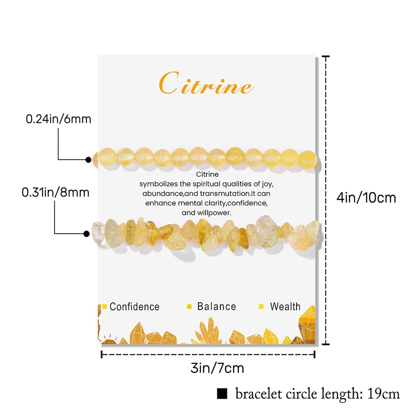 Lit Wall 2Pcs Citrine Bracelet for Women Real Crystal Yellow Citrine Bracelet Natural Stone Bracelet Citrine Crystal Bracelet Stretch Gemstone Bracelets Citrine Jewelry for Women