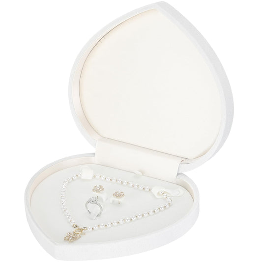 LETURE Large Jewelry Set Gift Box, Heart-Shaped Velvet Necklace Ring Earring Pearl Storage Organizer Holder Box (WHITE)