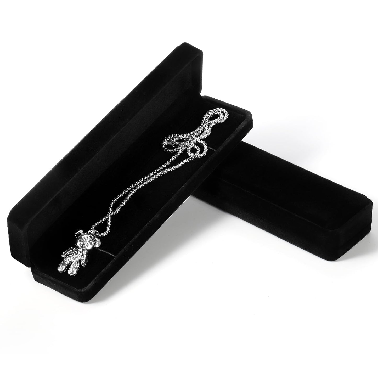 Fasmov 8 Pieces Long Velvet Jewelry Chain Necklace Gift Box Set, Black Velvet Jewelry Boxes Jewelry Present Boxes, Necklace Storage Case for Wedding Engagement Christmas Anniversaries Birthday