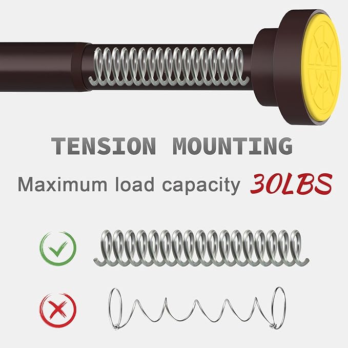 Thestoa Brown Shower Curtain Rod Adjustable 43-66 inch, 1"Diameter Spring Tension Curtain Rod No Drill, Anti-Rust Non-Slip Shower Rod for Bathroom Tension Rod