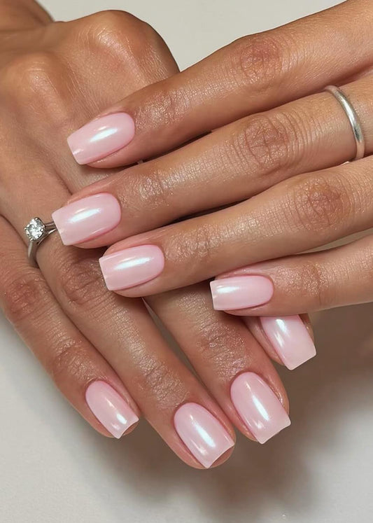 Wahrshei Semi Cured Gel Nail Strips, 20pcs Pink Pearl Shimmer UV Nail Stickers, Stick on Nail Wraps for Home Nails DIY