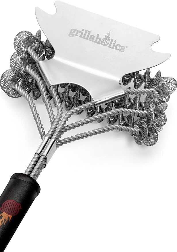 Grillaholics Grill Brush for Outdoor Grill - Safe Bristle Free BBQ Brush with Built-in Scraper â The Perfect Grilling Accessory for Cleaner Grilling