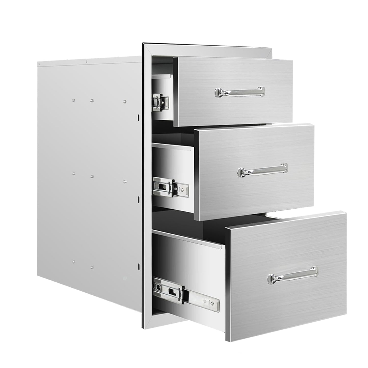 SGOLAN Outdoor Kitchen Drawers 14" W x 21" H x 23" D Flush Mount Triple BBQ Drawers with Chrome Handle Stainless Steel Drawer for Outdoor Kitchen Island, Patio Grill Station
