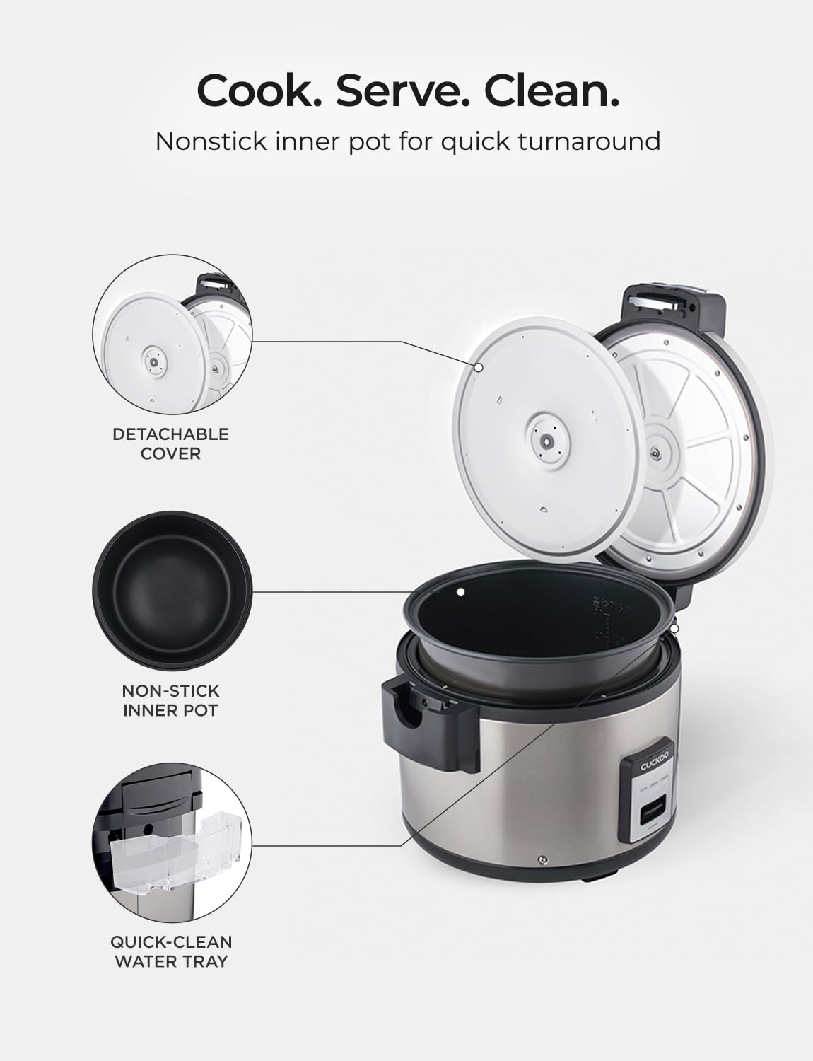 CUCKOO Commercial Rice Cooker & Warmer, Extra Large Rice Cooker 30-Cup Uncooked / 60-Cup Cooked, Professional Industrial Grain Cooker with Large Capacity, Easy One-Touch Operation, Silver (CR-3055)