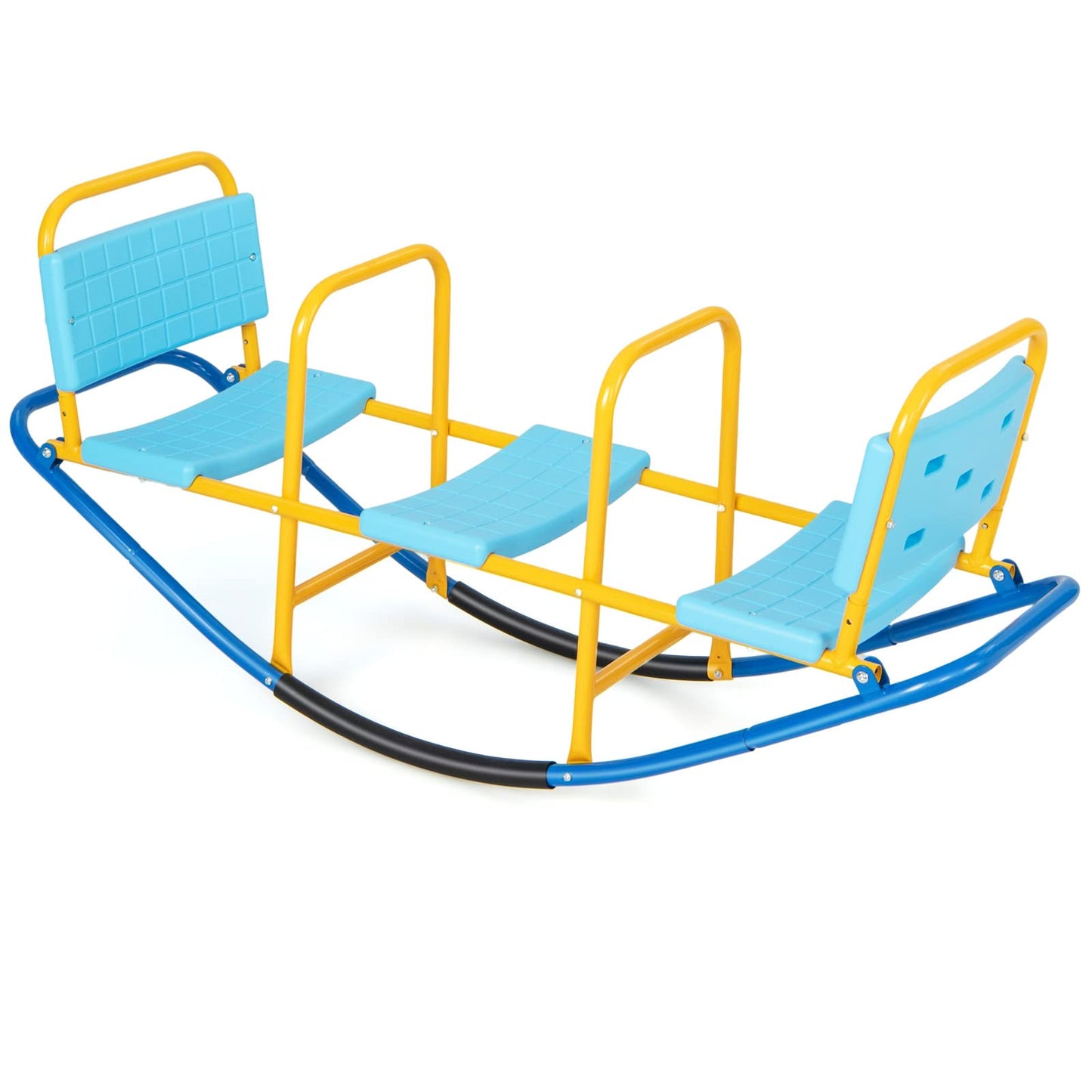 Costzon Teeter Totter Seesaw for Kids Outdoor, 2 in 1 Metal Rocking Seesaw for Toddlers with Easy-Grip Handles, Indoor Outdoor Rocker Toy Gifts for Ages 2-5, 1-3 Person Home Preschool Backyard See Saw