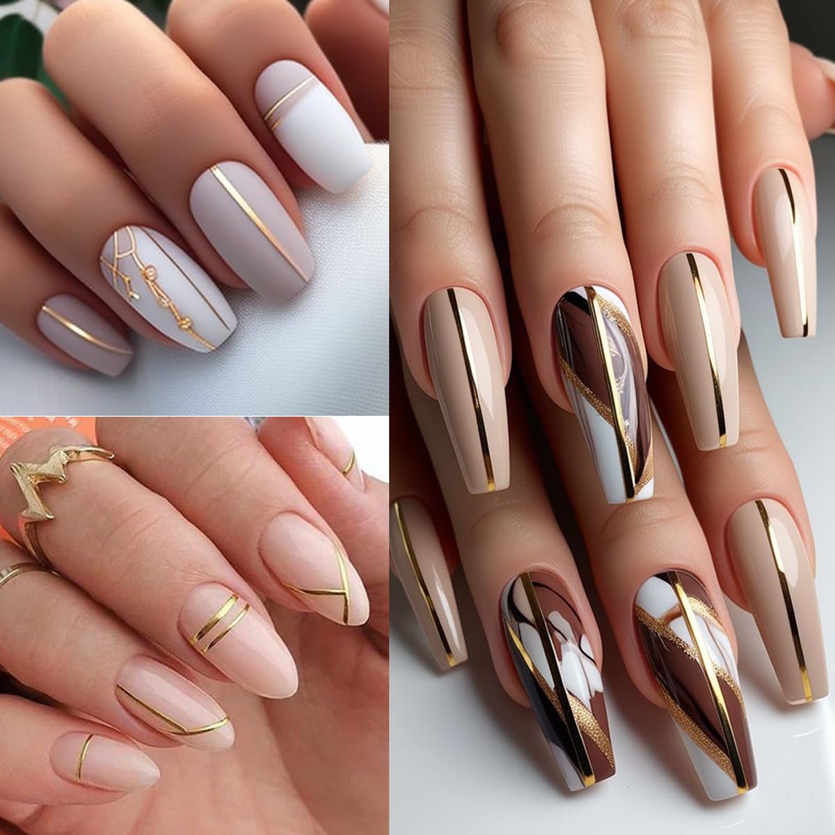 12 Sheets Gold Nail Art Stickers Gold Line Nail Stickers Irregular Nail Decals Self Adhesive Nail Art Supplies for Women Girls DIY Manicure Nail Art Decorations
