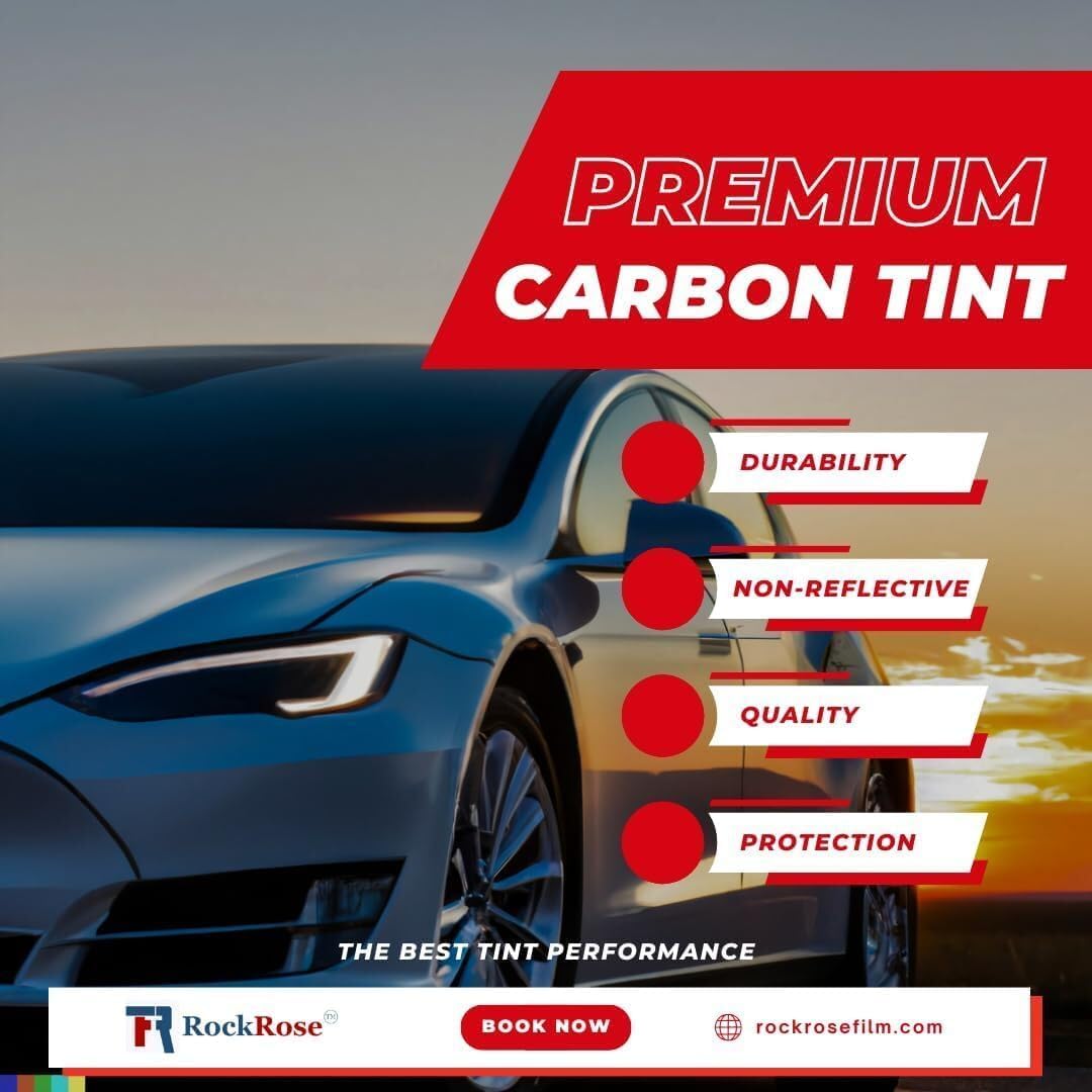 RockRose 50% Premium Carbon Car Window Tint Film 60 in x 100FT 2PLY Charcoal Privacy Film UV, Heat Blocking Tint for Car or Home Adhesive Film Easy Shrink, Plotter Friendly Pro Grade